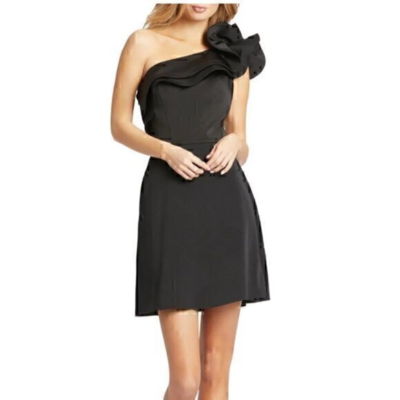 Ieena for Mac Duggal black Ruffle One-Shoulder Dress - Picture 1 of 6